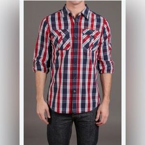 Triple Five Soul- button up shirt-Sz XL-plaid collared Y2K-Short sleeve-EUC​